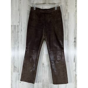For Joseph Suede‎ Pants Size 28 Brown Leather Straight Leg Lined READ